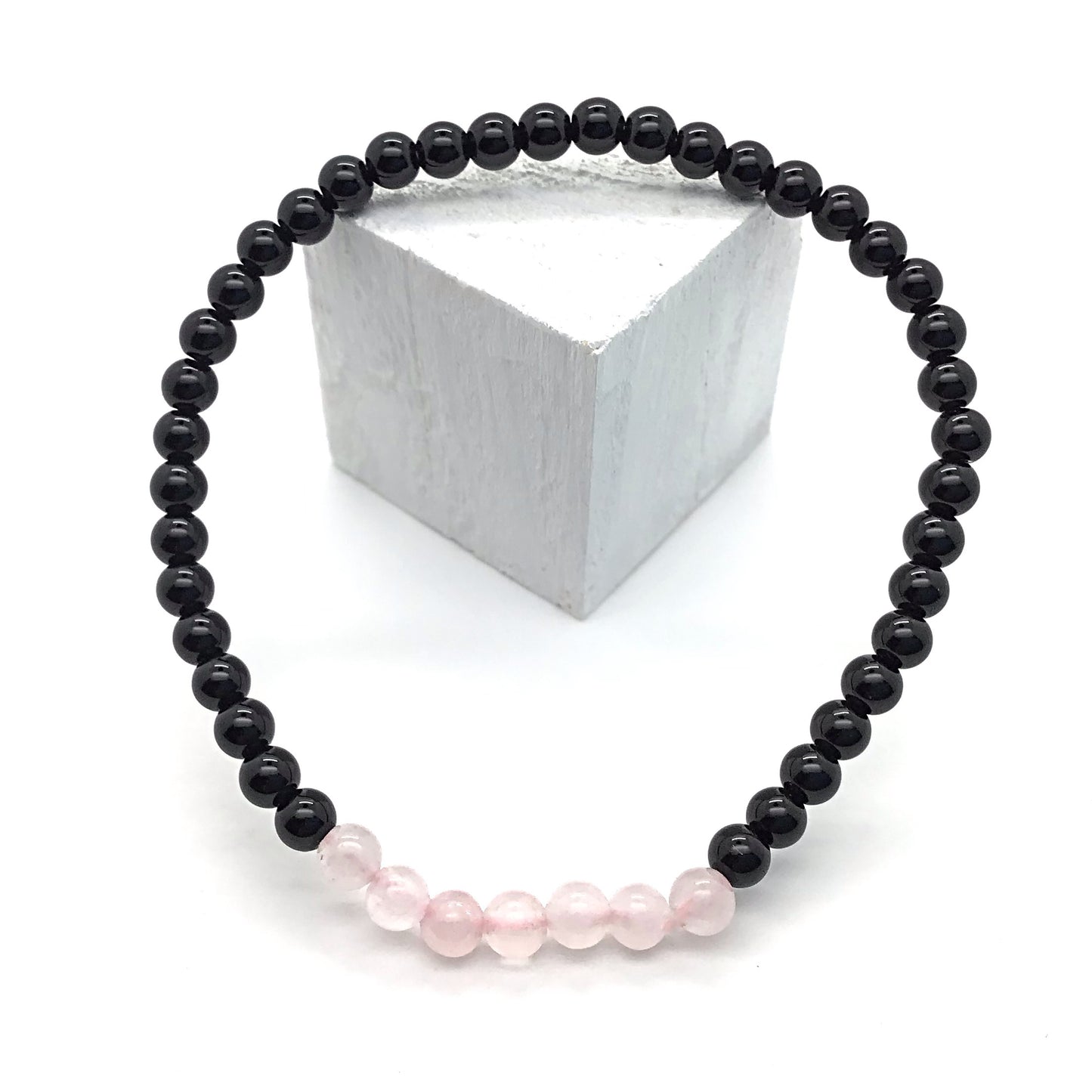 Pulsera cuarzo rosa con obsidiana negra
