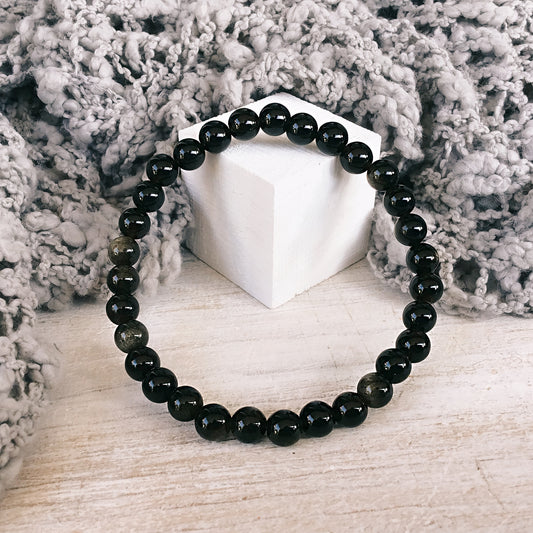 Pulsera obsidiana negra bolas 6mm elástica