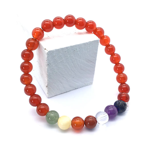 Pulsera 7 chackras con carneola bolas 6mm