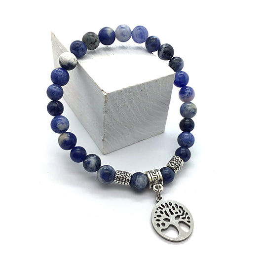 Pulsera sodalita bolas 6mm con árbol de la vida