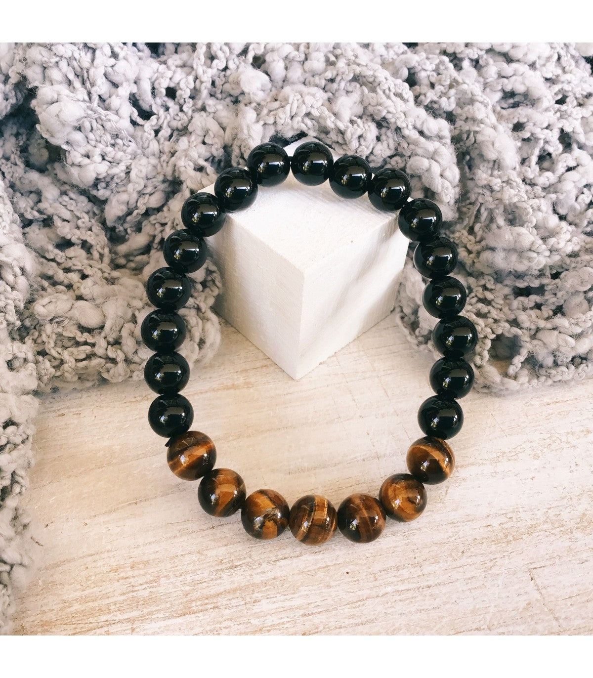 Pulsera ojo de tigre con obsidiana negra bolas 6mm
