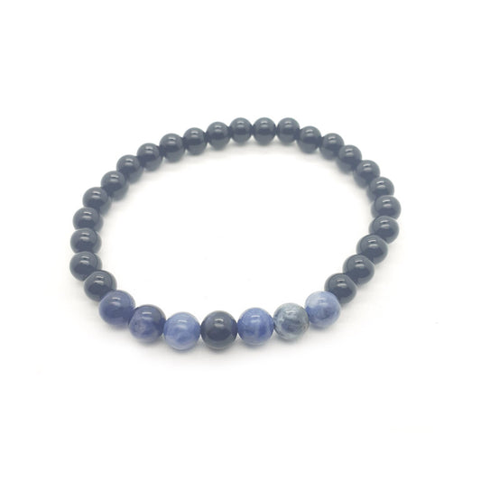 Pulsera sodalita con obsidiana negra bolas 6mm