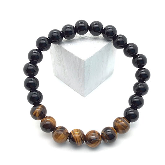 Pulsera ojo de tigre con obsidiana negra bolas 6mm