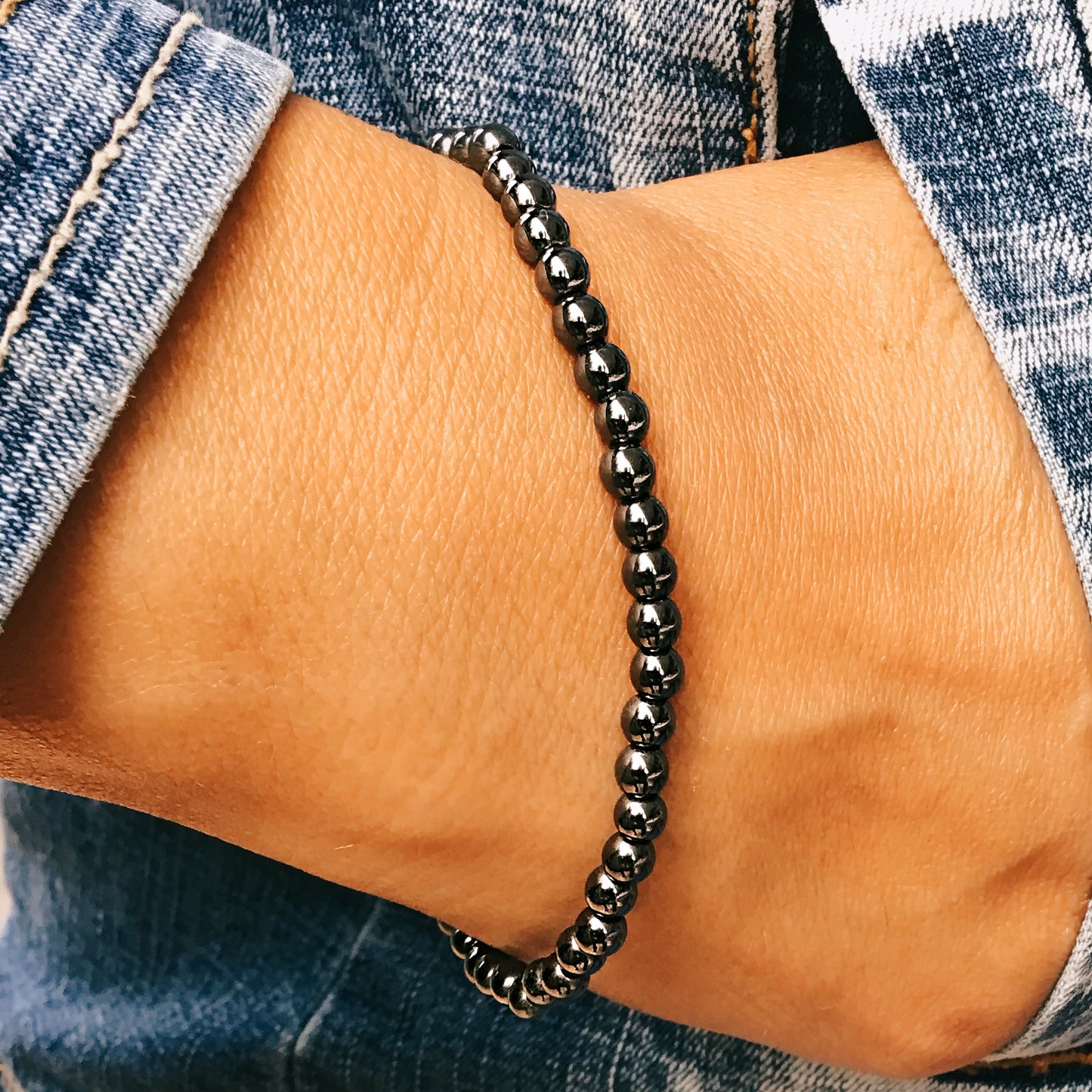 Pulsera turmalina negra bolas 4mm elástica