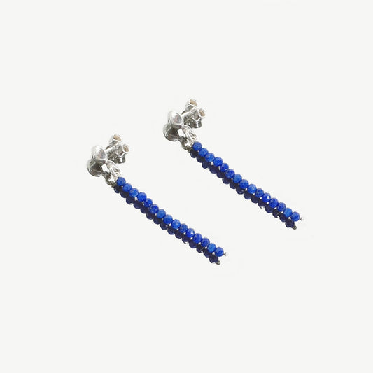Pendientes lapislazuli largos bolas 2mm tallada plata