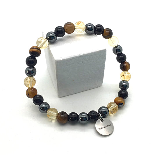 Pulsera ojo de tigre, hematite, obsidiana negra y citrino bolas 6mm ajustable