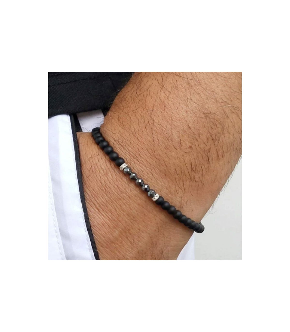Pulsera hematite facetada con obsidiana negra bolas 4mm